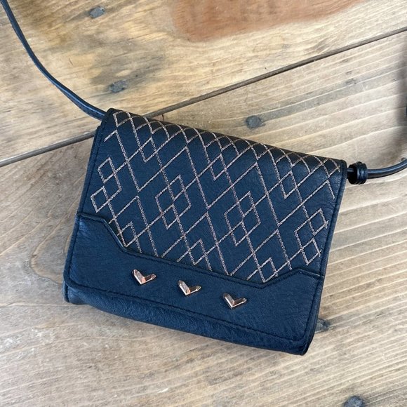 Stella & Dot Nolita Sidekick Crossbody Bag Black Rose Gold - Picture 2 of 10